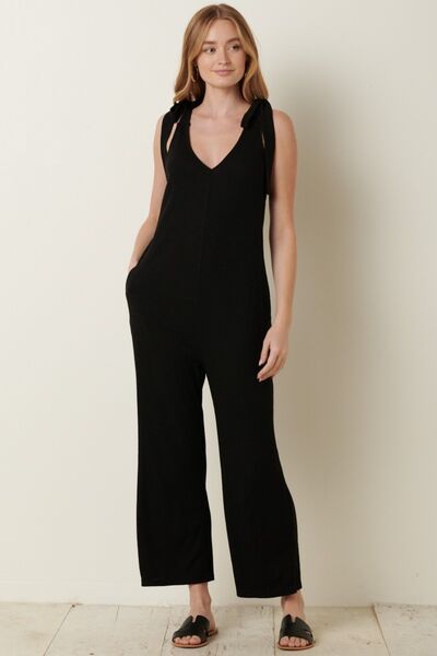 Mittoshop Rib Knit V-Neck Cross Back Jumpsuit - Mythical Kitty Boutique