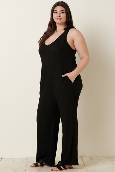 Mittoshop Rib Knit V-Neck Cross Back Jumpsuit - Mythical Kitty Boutique