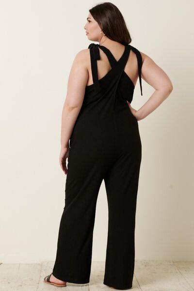 Mittoshop Rib Knit V-Neck Cross Back Jumpsuit - Mythical Kitty Boutique