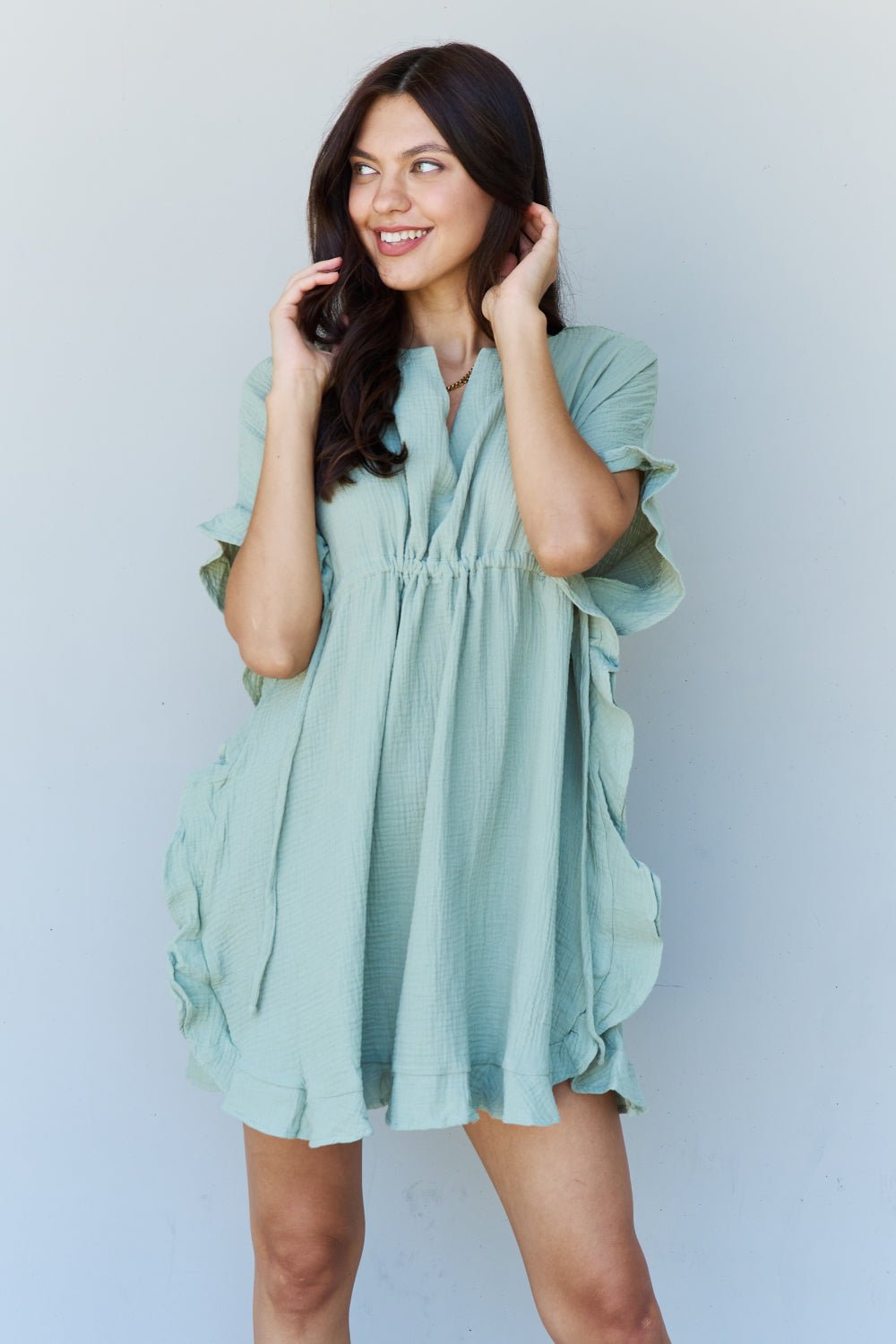 Out Of Time Ruffle Hem Dress with Drawstring Waistband - Mythical Kitty Boutique