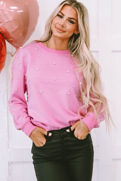 Pearl Round Neck Dropped Shoulder Sweatshirt - Mythical Kitty Boutique