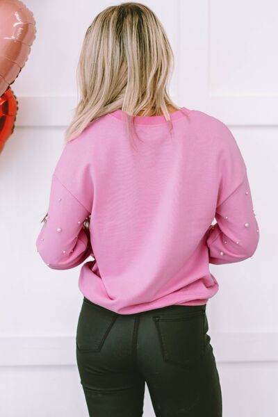 Pearl Round Neck Dropped Shoulder Sweatshirt - Mythical Kitty Boutique