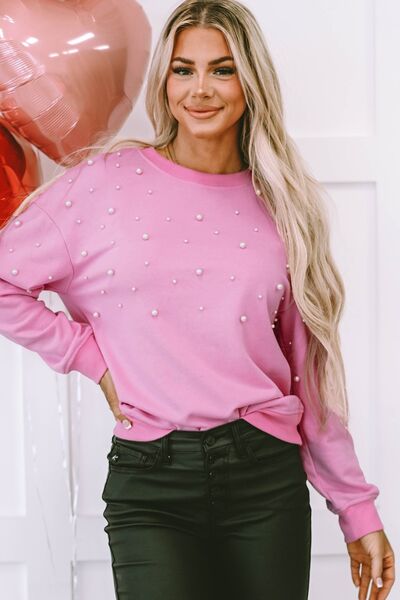 Pearl Round Neck Dropped Shoulder Sweatshirt - Mythical Kitty Boutique