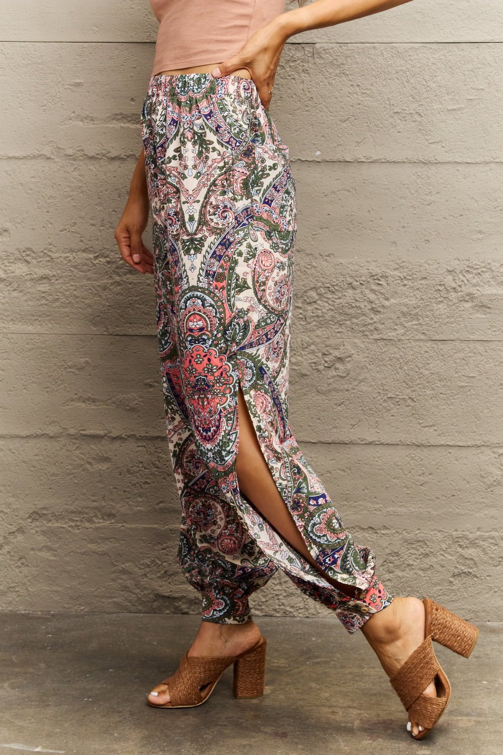 Printed Cutout Long Pants - Mythical Kitty Boutique