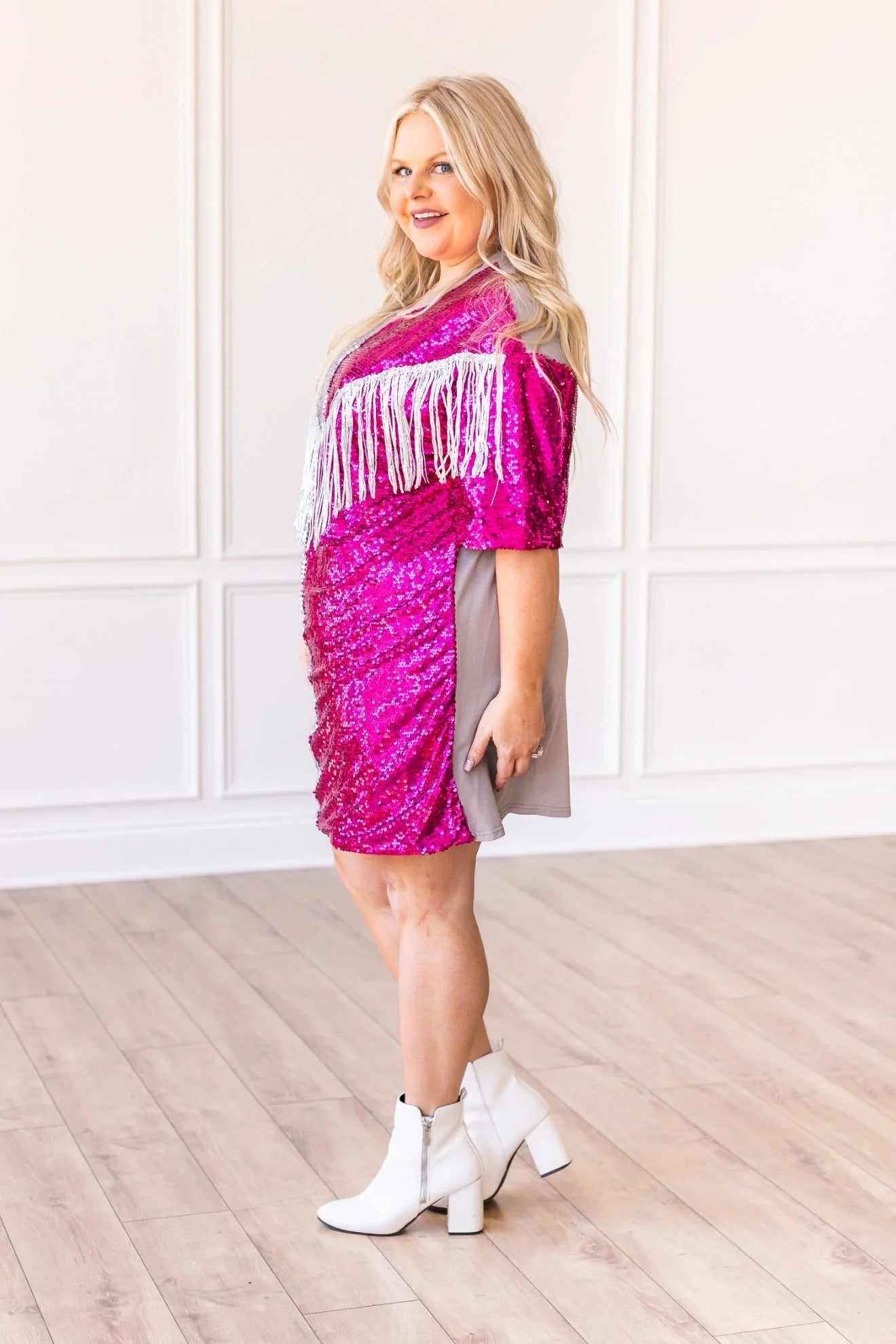 Putting On A Show Sequin Dress With Fringe - Mythical Kitty Boutique