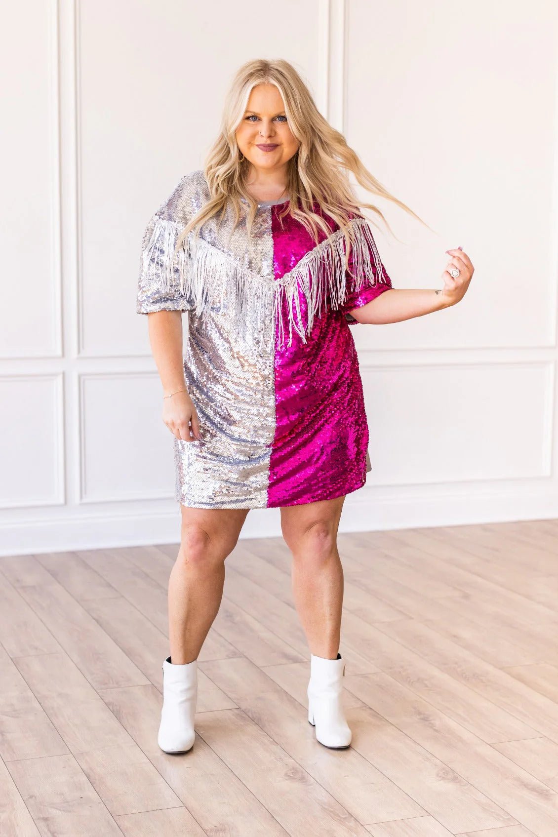 Putting On A Show Sequin Dress With Fringe - Mythical Kitty Boutique