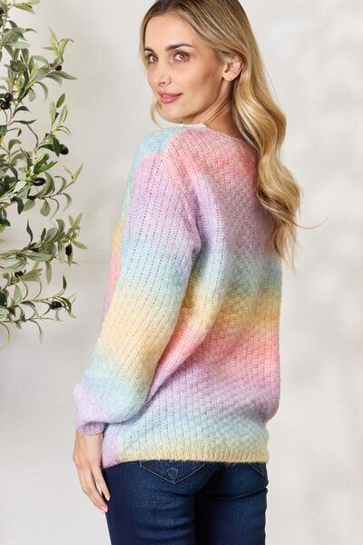 Rainbow Gradient Crochet Detail Sweater - Mythical Kitty Boutique