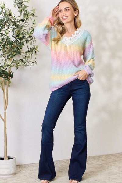 Rainbow Gradient Crochet Detail Sweater - Mythical Kitty Boutique