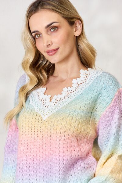 Rainbow Gradient Crochet Detail Sweater - Mythical Kitty Boutique