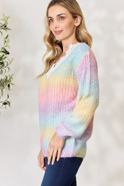 Rainbow Gradient Crochet Detail Sweater - Mythical Kitty Boutique