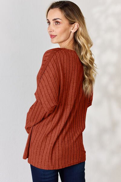 Ribbed Half Button Long Sleeve Top - Mythical Kitty Boutique