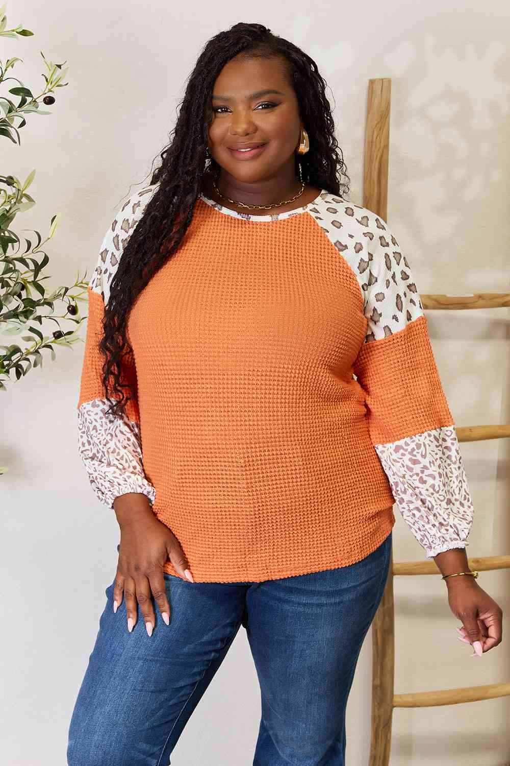 Selma Leopard Waffle-Knit Long Sleeve Blouse - Mythical Kitty Boutique