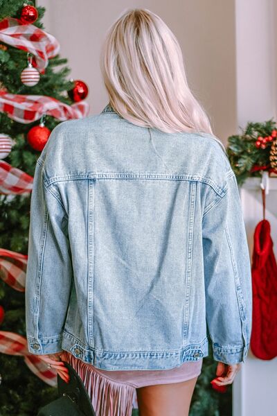 Star Sequin Button Up Denim Jacket - Mythical Kitty Boutique