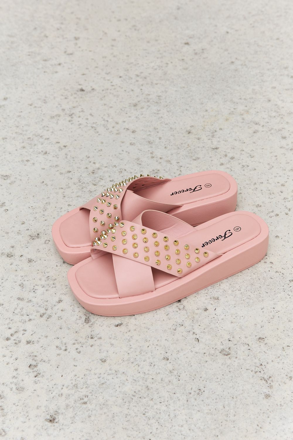 Studded Cross Strap Sandals in Blush - Mythical Kitty Boutique