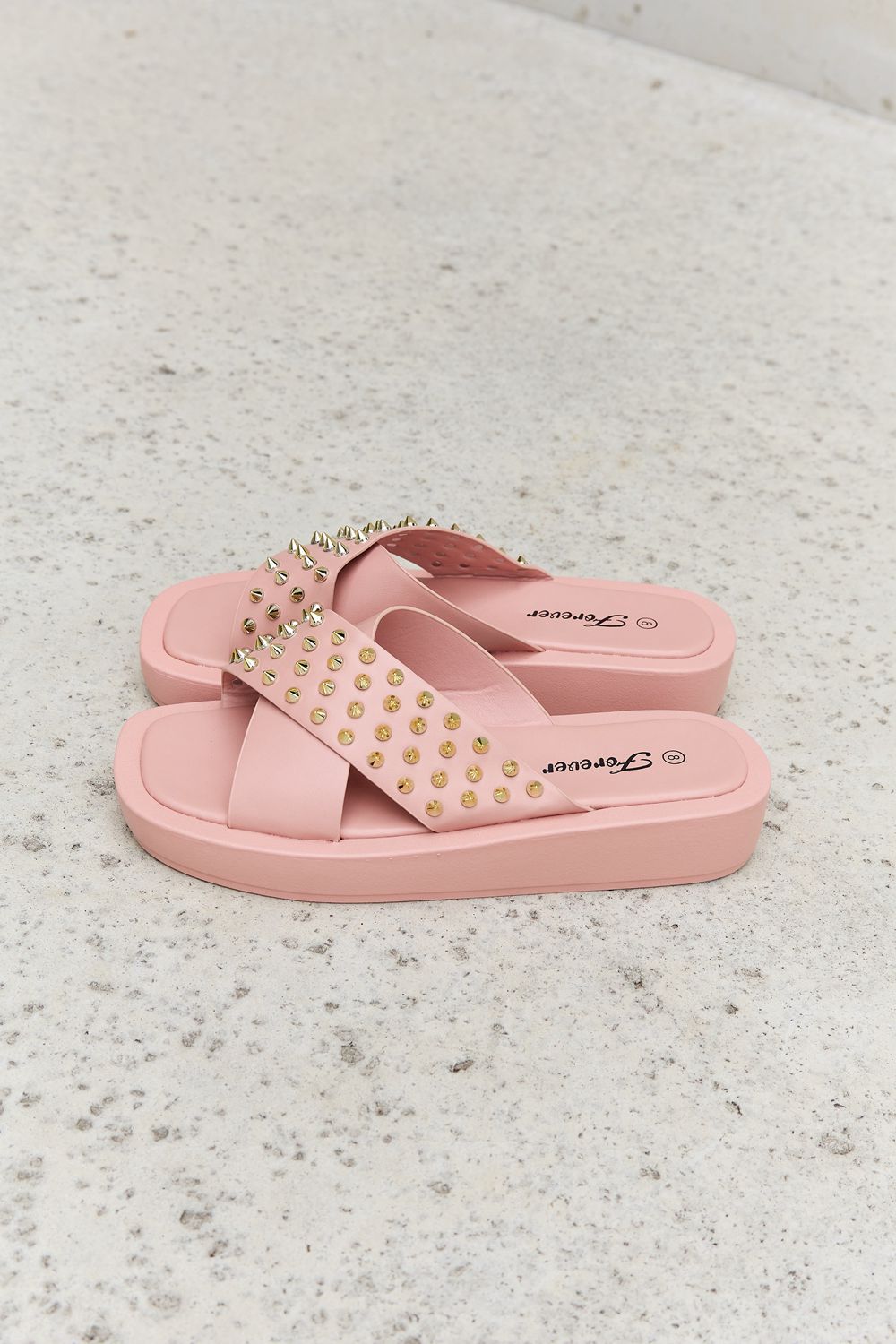 Studded Cross Strap Sandals in Blush - Mythical Kitty Boutique