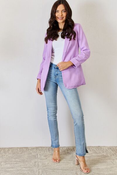 Zenana Open Front Long Sleeve Blazer - Mythical Kitty Boutique